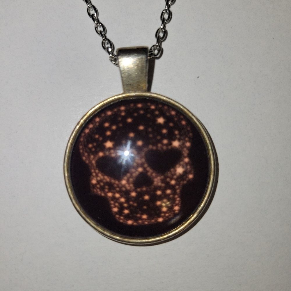 Starry Skull Cabochon Pendant Necklace